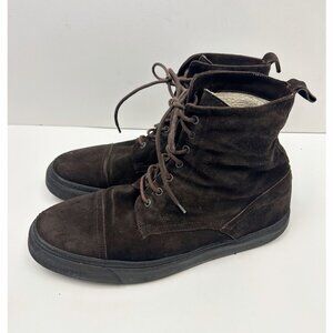 SERAFINI Suede Leather Brown Boots US Sz 12 Lace Up Made in Italy Faux Fur Lined